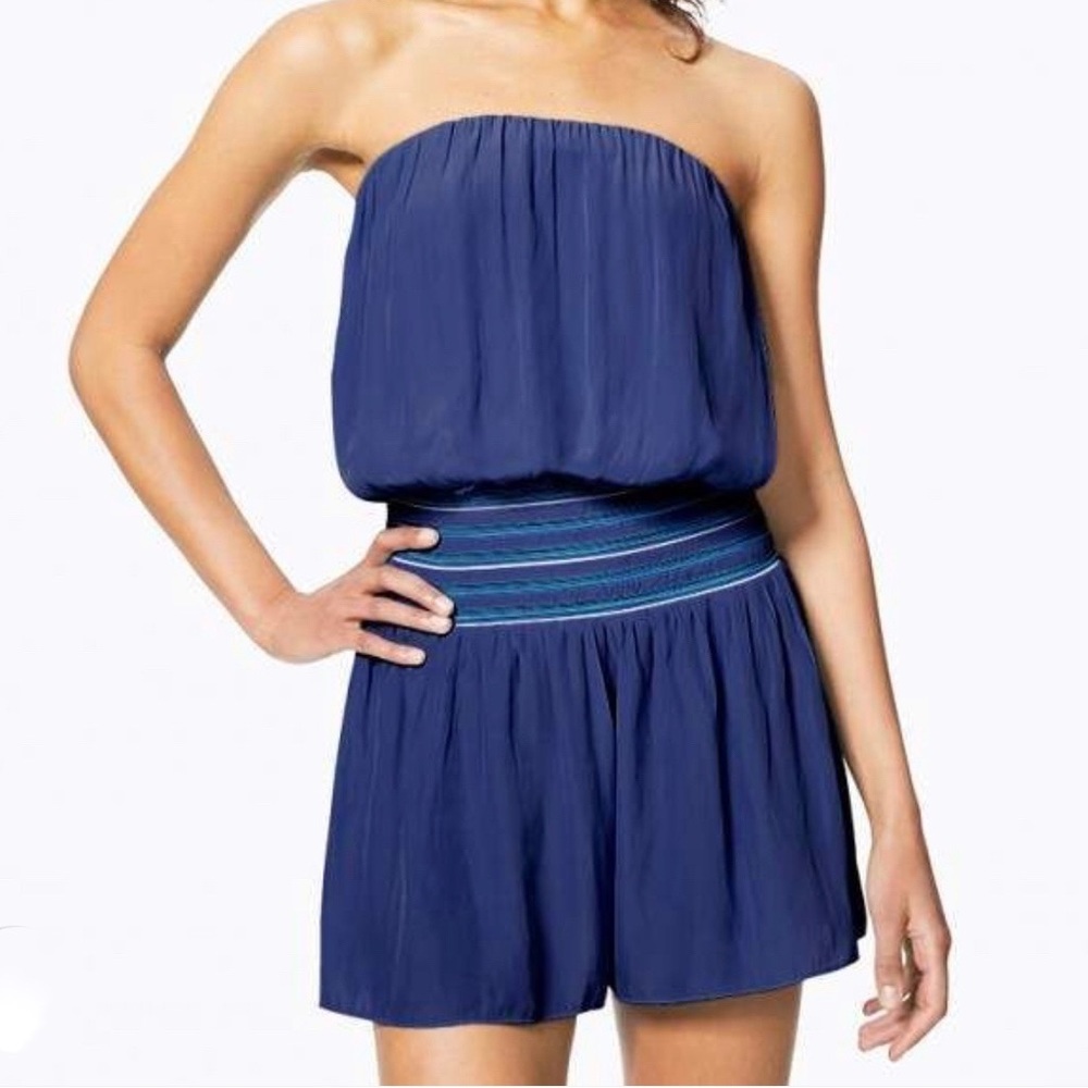 WOMENS NAVY STRAPLESS PULL ON ROMPER